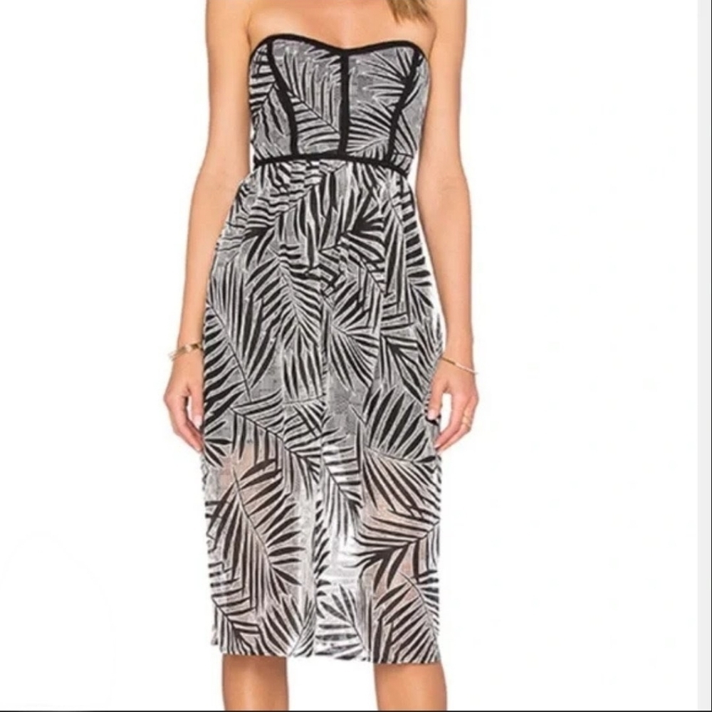 Parker Strapless Black and White Leaf Dress Sz Small